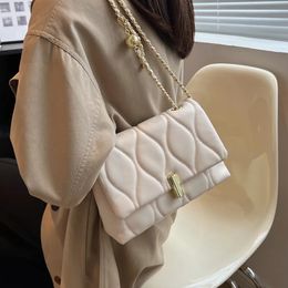 Burminsa Chain Quilted Shoulder Side Bags For Women Trend PU Leather Flap Crossbody Bag Square Ladies Handbags Brown Beige 240104