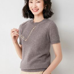 Shirts High Quality New Women O Neck Short Sleeve Delicate Cashmere Wool Sweater Soft Basic Solid Colour Tshirts