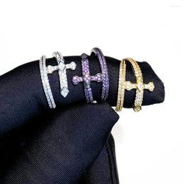 Cluster Rings Men's Cross Sword Of Justice Design Open Finger Purple Zircon Cuff Bracelets Black Gun Plated Male Hiphop Party Jewelry