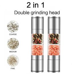 2-In-1 Stainless Steel Pepper Grinder Manual Salt Spice Double-head Pepper Grinder Seasoning Mill Tools Grinding for Cooking 240104