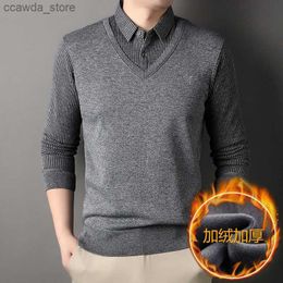 Men's Sweaters Men Twinset Knitted Sweaters Outwear Casual Pullovers Shirts Good Quality Male Winter Warm Fake Two Sweaters Sweatercoats 4XL Q240105