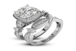 2 pcs Dazzling Unique Love Design 925 Sterling Silver White Sapphire Diamond Wedding Engagement Ring Set size 61059938229119846