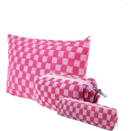 Cosmetic Bags 3PCS Chequered Makeup Bag Travel Toiletry Cute Brushes For Women Zipper Purse
