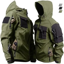 Shark Skin Tactical Jackets Men Military Soft Shell Waterproof Windproof Hooded Jacket Outdoor Functional Uniforms Multi-pockets 231229