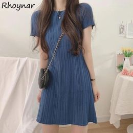 Casual Dresses Preppy Style Dress Women Solid Korean Version Sweet Knitting Baggy Simple Young Elegant Friends Chic Cosy Streetwear