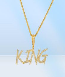 HipHop Custom Name Soild Brush Font Letters Pendant Necklace With 24inch Rope Chain Gold Silver Bling Zirconia Men Jewelry28796625471