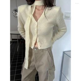 Women's Sweaters Single Breasted V-neck Korean Soft Waxy Sweater Top Foreign Style Design All Match To Show Thin W