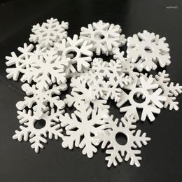 Christmas Decorations 50pcs 3.5CM Mix Shape Snowflake Wooden White Snowflakes Ornament Xmas Pendants Year For Home