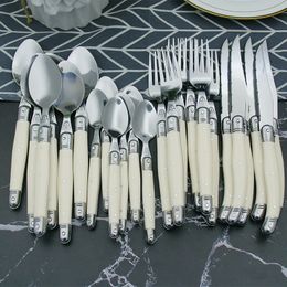 6-24pcs Laguiole Stainless Steel White Silverware Steak Knives Table Forks Dinner Spoons Dessert Teaspoon Set Cutlery 240105