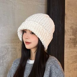 Beanie Skull Caps Coarse Knitted Pineapple Patterned Woollen Hat Versatile in Autumn and Winter Large Head Circumference Headband Ear Protection Cover Hat