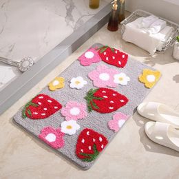 Inyahome Strawberry Cute Design Cozy Ultra Soft Bath Floor Mats Rugs Plush Microfiber Water Absorbent for Tub Shower and 240105