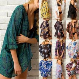 Women's Swimwear Women Cover-ups Beach Swimsuit 2024 Summer Woman Clothing Swimwears Floral Printing Cardigan Tops Bikini Cover Ups