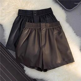 Women's Shorts Autumn Winter Pu Leather Biker For Women Elastic High Waist Cycling Elegant Y2k Korean