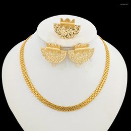 Necklace Earrings Set Gold Color Jewelry For Women African Clip And Finger Ring Banquet Party Earring Jewellery