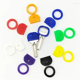 Keychains 10pcs Silicone Elastic Key Cover Keychain Hollow Soft Locks Waterproof Keys Cap Pendant Identification Protect Keyring