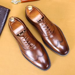 Mens Oxford Black Brown Derby Design Genuine Cow Leather Dress Formal Business Office Lace Up Wedding Shoes For Men
