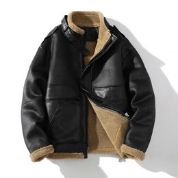 High Quality Men Suede Leather Thick Jacket Winter Warm Outwear Patchwork Faux Lamb Wool Fur Coat Plus Size M5XL 240105