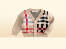 Childrens Knitting Cardigan 2019 Autumn Boys England Style Classical Plaid Sweater Toddlers V Neck Cotton Gentleman Sweater281n4239411