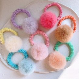 Hair Accessories Autumn Winter Colourful Plush Furry Big Ball Hairball Elastic Band For Girl Cute Kawaii Fairy Simple Ponytail Rubber Ties