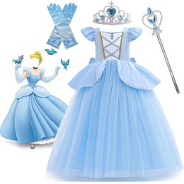 ملابس Cosplay Costume Kids Cloths for Girls Selecins Princess Dress with Crown Gloves Birthday Ball Ball Ball 310 Years 240104