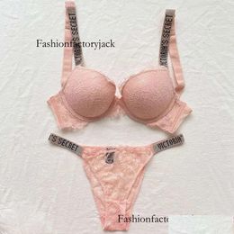 Women'S Panties High-Quality Womens Victorias Secret Alphabet Bra And Panty Set Sexy Lace Lingerie Thong Underwear Drop Delivery Appa Dhfmv
