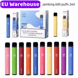 Jam King EU Warehouse Vapes Puff Bars 600 2ml E-juice 10 Flavors Disposable Cigarette Wholesale Vape Stick 550mAh Battery 20mg Nic Mesh Coil