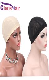 5PcsLot Breathable Mesh Dome Caps For Wigs Black Beige Making Glueless Spandex Wig Cap Hair Weaving Net With Elastic Bands6432099
