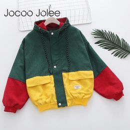 Jackets Jocoo Jolee Colour Block Long Sleeve Corduroy Women Jacket Patchwork Drawstring Hit Colour Autumn Jacket Oversized Women Coat