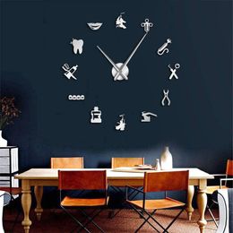 Dentist Tools Frameless 3D Wall Clock Dental Practitioners Clinic Stomatological Hospital Orthodontics Room Art Decor Clock LJ2012255S