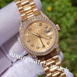 Classic Womens Watch Calendar 179158 26mm Classic Pattern Dial Diamond Bezel Yellow Gold Stainless Steel Bracelet Luxury Watches With Box