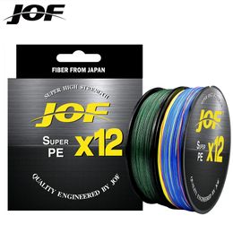 JOF X12 500M 300M Braided Fishing Line 12 Strands MultiColor Multifilament Saltwater PE Line 20 24 35 40 50 65 80LB 240104