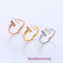 2024 new Designer Tifannissm ring Stainless steel South Korea East Gate Titanium Steel Double T Open Ring Female Rose Gold Couple Internet Have Original Box