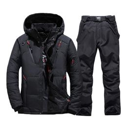 Thermal Winter Ski Suit Men Windproof Skiing Down Jacket and Bibs Pants Set Male Snow Costume Snowboard Wear Overalls 240104