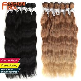 Weave Weave FASHION IDOL Water Wave Hair Bundles Synthetic Hair Ombre Blonde Hair Weave Bundles 6Pcs/Pack 20 inch Free Shipping