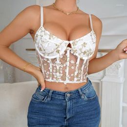 Women's Tanks Sexy Lace Mesh Corset Women Lingerie Streetwear Fashion Bralette Y2k Clothes Ropa Mujer Clubwear Ladies Crop Tops Bra Camis