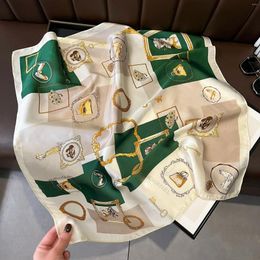 Scarves 2024 Square Silk Scarf For Women Fashion Flower Print Satin Design Neckerchief Hand Bag Wrist Wraps Lady Shawl Foulard