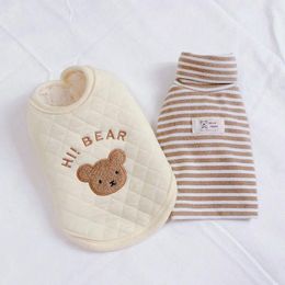 Dog Apparel Pet Plus Velvet Bear Vest Embroidery Warm Autumn And Winter Thick Coat Striped Bottoming Shirt Suit