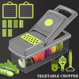 14 In 1 Multifunctional Vegetable Chopper Slicer Fruit Potato Onion Cutter Shredders Slicer with Drain Basket Home Kitchen Tool 240104