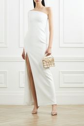 Elegant Short One Shoulder Crepe Evening Dresses With Slit Sheath Long Sleeve Ivory Ankle Length Prom Dress Party Dresses for Women