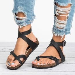 Sandals Women 2024 Summer Plus Size 43 PU Leather Flat Female Flip Flop Casual Beach Shoes Ladies