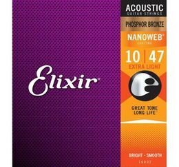 Elixir 16002 Nanoweb Acoustic Guitar Strings Extra Light 1047 Phosphor Bronze9467983