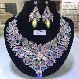 Necklaces Rhinestone Jewelry Set Women Wedding Bride Jewelry Set Fashion Big Necklace Fine Wedding Earring Fashion African Wedding Jewelry