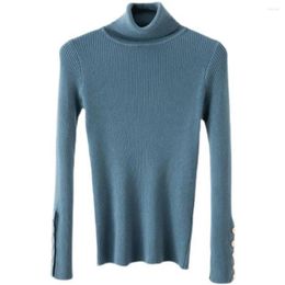 Women's Blouses High Collar Button Top Slim Fit Knitted Sweater For Women With Long Sleeves Neck Protection Fall Winter Solid Colour