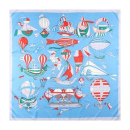 Scarves Scarves Scarves Manual Hand Rolled Twill Silk Scarf Women Hot Air Balloon Printing Square Scarves Echarpes Foulards Femme Wrap Ban