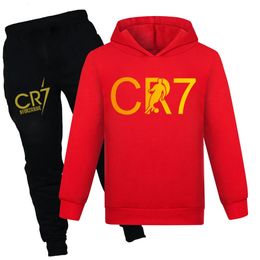CR7 Series Clothes Kids Autumn Hooded Set Boys Portugal Football 7 Tracksuit Sportswear Hoodies Pant Costume Children's Clothing 240104