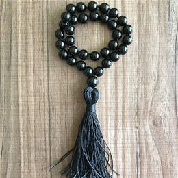 Bracelets Natural 10MM Black Onyx Bracelet 33 Mala Beads Bracelet Hand Knotted Men's Black Beads Jewelry Silk Tassel Yoga Jewelry