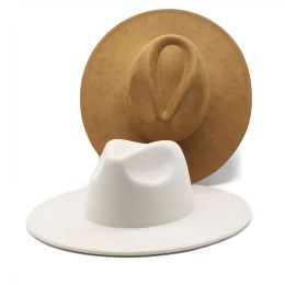 9.5 CM Big Brim Jazz Fedora Hats Men Suede Fabric Heart Top Felt Cap Women Luxury Designer Party Khaki Wide Brim Hats