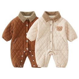 Cute Bear Winter Baby Jumpsuit for Boys Girl Clothes Thicken Infant Romper Cartoon Korean Toddler Onesie Kids Outfit 240104