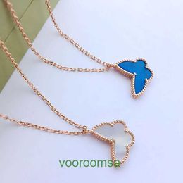 Trend fashion versatile Jewellery good nice Van Classic Mini Butterfly Necklace S925 Sterling Silver White Fritillaria Blue Agate female With Box Jun