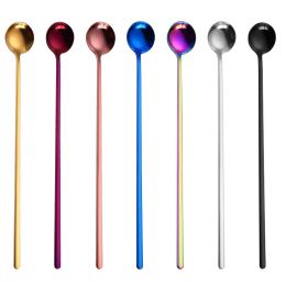 Long Handled Ice Tea Coffee Spoon Stainless Steel Cocktail Stirring Spoons LL